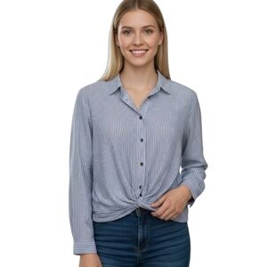 Heartloom Striped Twist Hem Button Down Shirt
